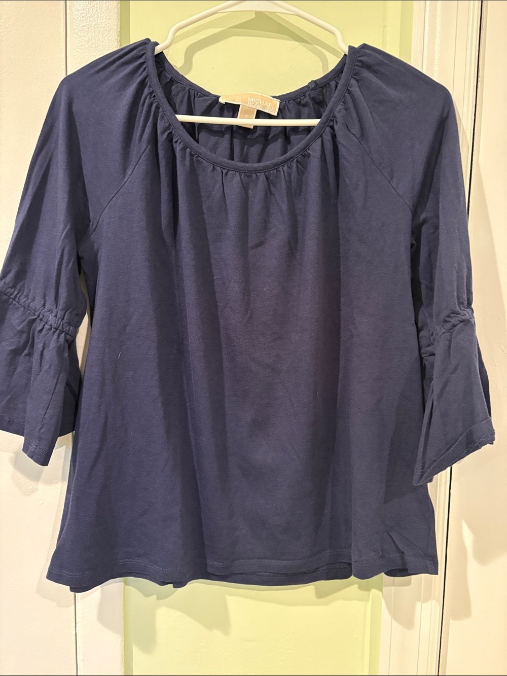 Michael Kors Indigo Gathered Neck 3/4 Sleeve Top